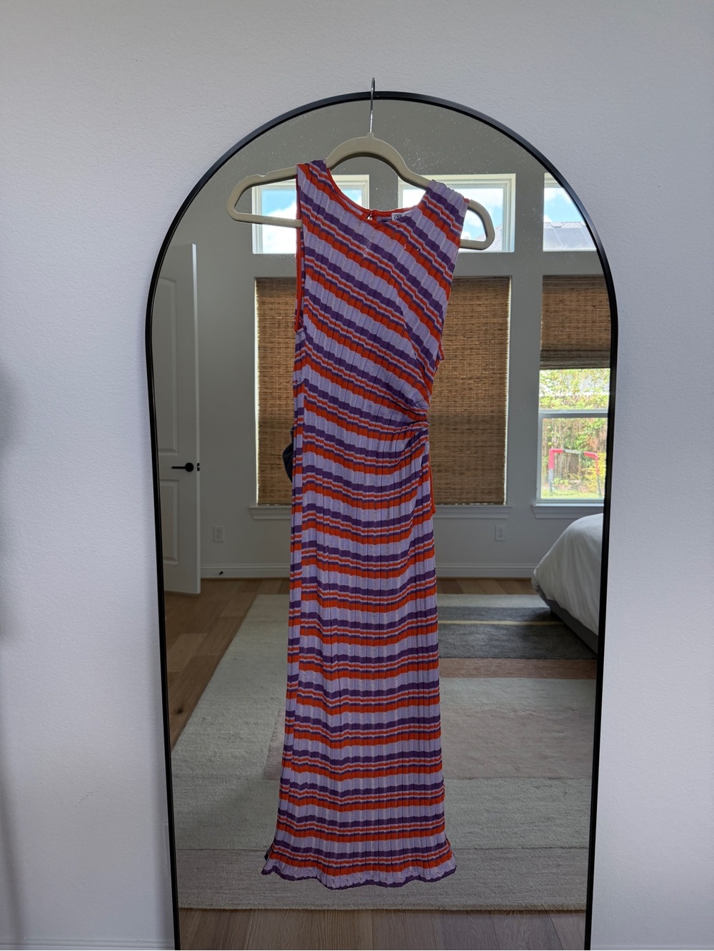 Striped Ruched Sleeveless Midi Dress - Purple & Orange